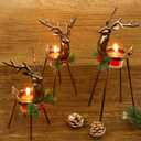 Juegoal Set of 3 Reindeer Tealight Candle Holders, Standing Iron Metal Christmas Decorations, Glass Votive Candle Holder, Durable and Rust-Proof Holiday Tabletop Centerpiece and Display