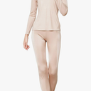 METWAY Women's Silk Long Johns V-Neck Pure Silk Thermal Underwear Sets for Winter Base Layer, Size S