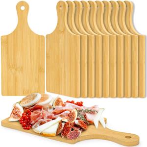 12 Pack Bamboo Cutting Board with Handle, 11" x 5" Individual Charcuterie Board, Blank Laser Engraving Board, Bulk Food Platter, Mini Chopping Board for Kitchen, Home Decor, Housewarming Gift