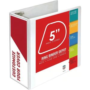 3 Ring Binder, Professional Angle D Ring Binder 5 Inch, Presentation Folder for Standard Pages 8.5 x 11 with Pockets, Crystal Clear View White (1 Pack)