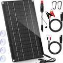 Saillong 10W 12V Solar Car Battery Charger Maintainer, Waterproof Solar Panel Portable Solar Trickle Charger with Cigarette Lighter Plug Alligator Clip for Car Motorcycle Boat Marine RV