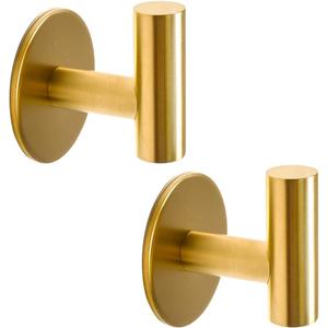Vuzvuv Adhesive Brushed Gold Hooks, SUS304 Stainless Steel Self-Adhesive Towel Coat Robe Heavy Duty Waterproof Hook for Bathrooms Kitchen Hotel (2-Pack)