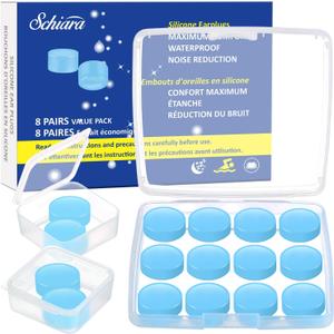 Ear Plugs for Sleeping, 16 Moldable Noise Cancelling Silicone Earplugs for Swimming, Snoring, Sleep and Studying, Blue