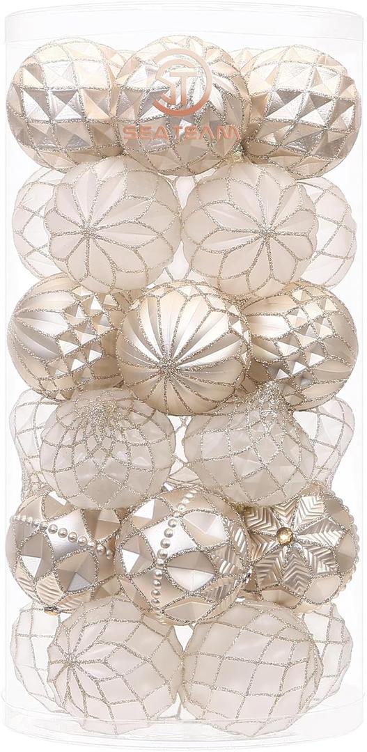 Sea Team 60mm/2.36" Delicate Contrast Color Theme Painting & Glittering Christmas Tree Pendants Decorative Hanging Christmas Baubles Balls Ornaments Set - 30 Pieces (Champagne & Matte)