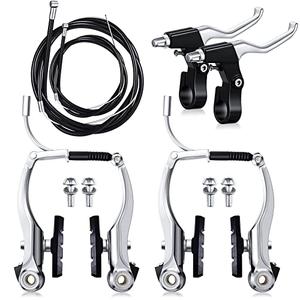 Boao Complete V-Type Bike Brake Set, Front and Rear Bike MTB Brake Inner and Outer Cables and Lever Kit Includes Calipers Levers Cables (Silver)