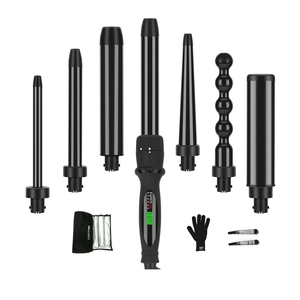 Curling Iron,PARWIN PRO BEAUTY 7 in 1 Curling Wand Set with 7 Interchangeable Barrels and Heat Protective Glove Auto Shut Off Dual Voltage