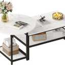 WOHOMO 48IN Faux Marble Wood Coffee Table with Adjustable Shelf, White Nesting Tables 2 in 1, Small Coffee Tables for Living Room