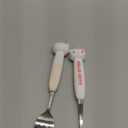 2 PCS Spoon and Fork Set, Cute Stainless Steel Silverware Set, Cartoon Salad Forks and Soup Spoons, Gift for Her (White)