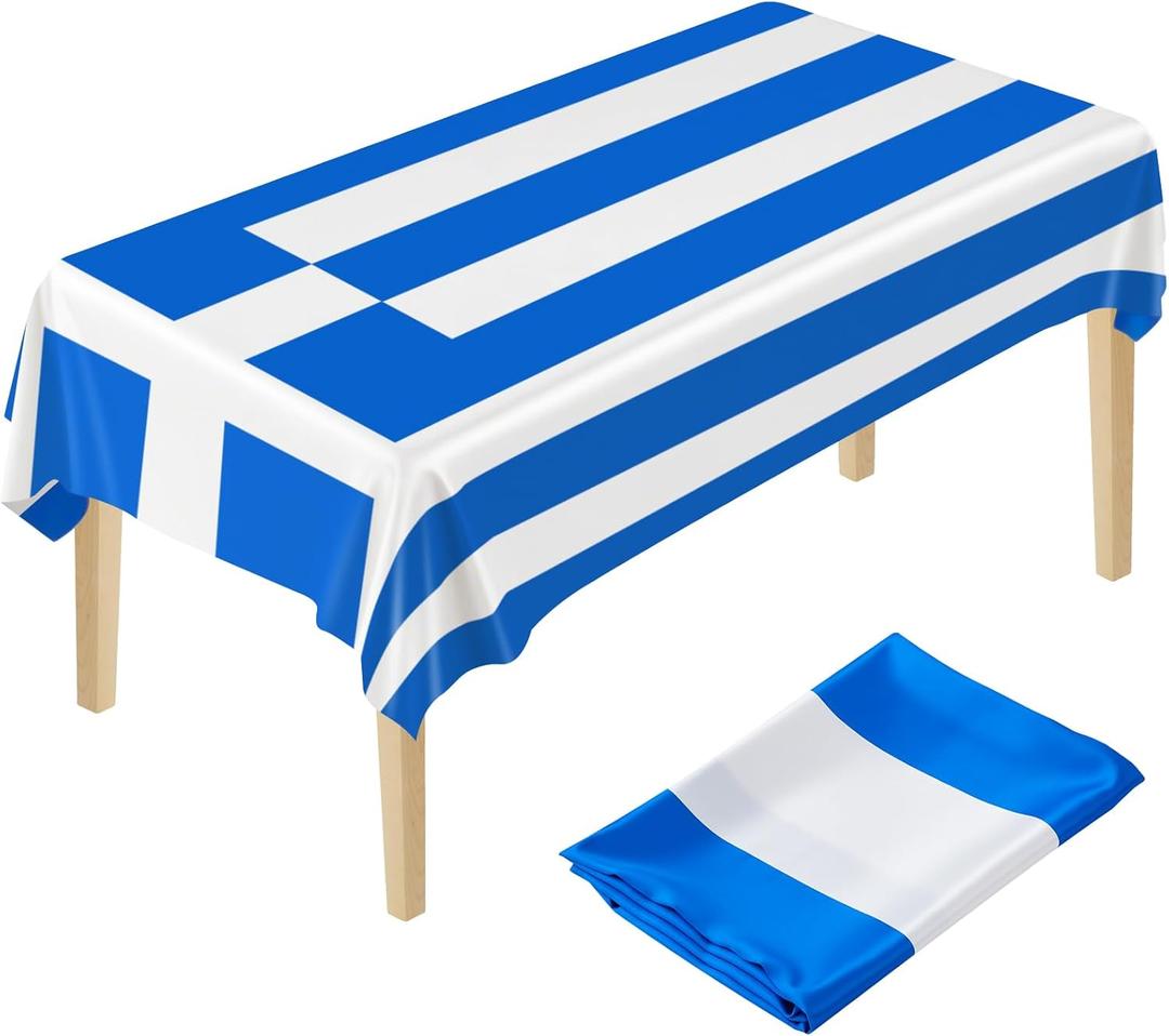 Oudain Greek Party Decorations Greek Tablecloth Satin Greece Flag Tablecloth Rectangular Table Cover for Kitchen Dining Decor Party Family Gatherings Outdoor Events (59 x 83 Inch)