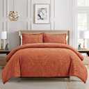 Sunshine Nicole Velvet Jacquard Comforter Set, Velvet Jacquard Face and Brushed Solid Microfiber Reverse, with Light Weight Soft Poly Fill, 3 Pieces Terracotta, King