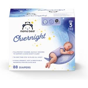 Amazon Brand - Mama Bear Overnight Baby Diapers with Leak Protection, Fragrance-Free, Size 3, 88 Count