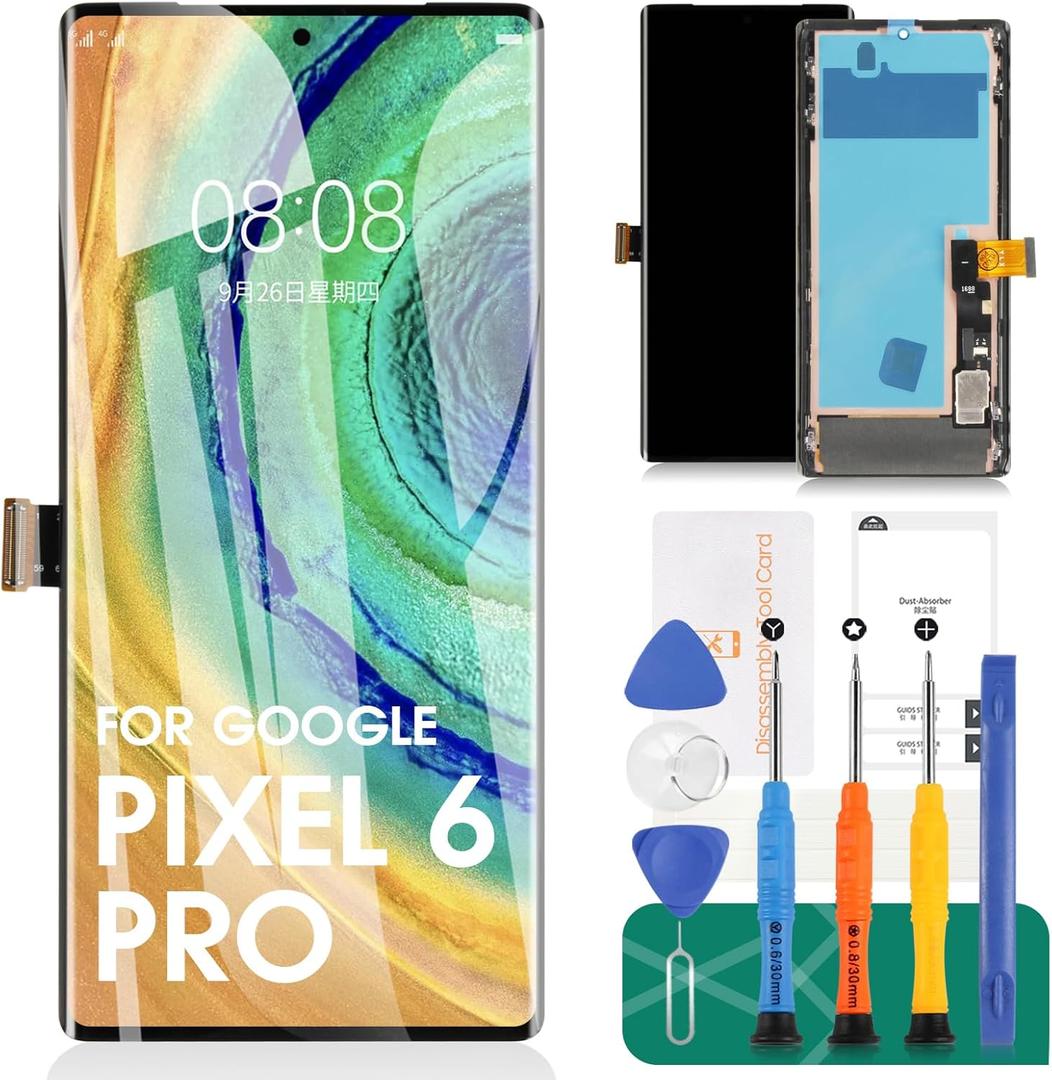 OLED for Google Pixel 6 Pro Screen Replacement for Google Pixel 6 Pro LCD Digitizer Repair Kits for Google Pixel 6 Pro GLUOG G8VOU Touch Screen Display Assembly Replacement with Frame(Black)