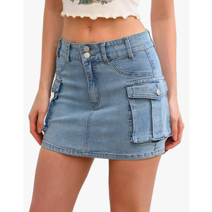 Low Waist Cargo Skirt Women Button Mini Cargo Denim Skirt with Pocket Mini Skirt XL