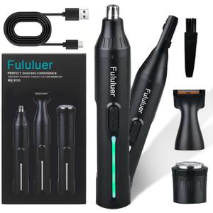 Fululuer Nose Hair Trimmer for Mens and Women | Rechargeable 4-in-1 Ear, Nose, Eyebrow & Beard Trimmers | 8500 RPM | USB Charging | Washable, LED Indicator (Midnight Black)