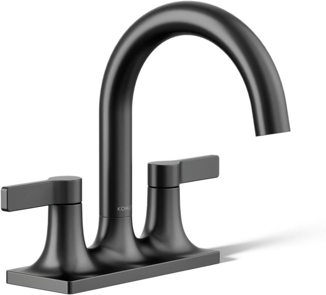 KOHLER 28124-4K-BL Venza Centerset Bathroom Sink Faucet, 1.2 gpm, Matte Black