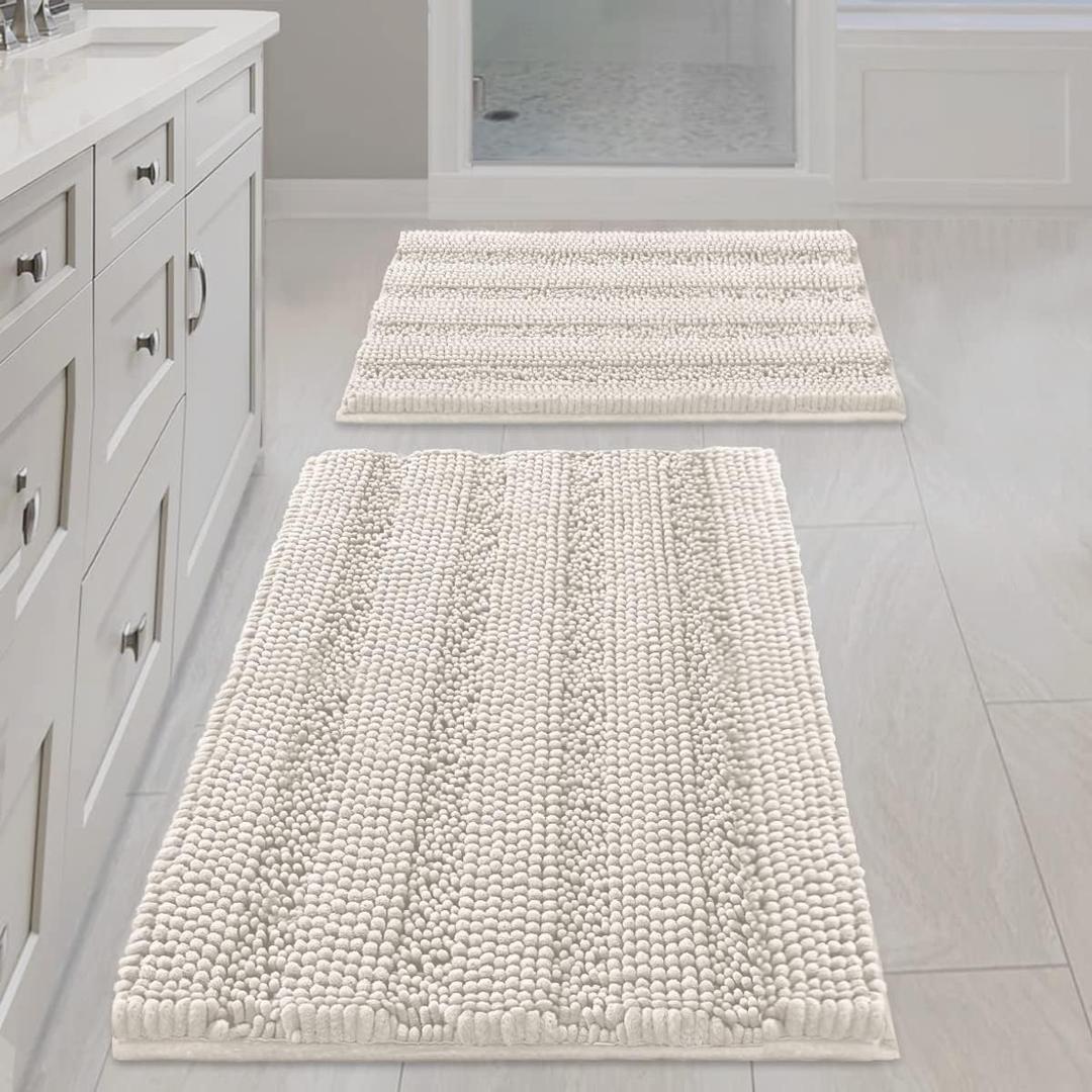 H.VERSAILTEX Ivory Bath Mat Bath Rugs, Extra Thick Striped Bath Rugs for Bathroom 2 Piece Bathroom Set, Anti-Slip Soft Plush Chenille Shaggy Mat Water Absorbent (Ivory, 20" x 32"/17" x 24") H.VERSAILTEX Ivory Bath Mat Bath Rugs, Extra Thick Striped Bath Rugs for Bathroom 2 Piece Bathroom Set, Anti-Slip Soft Plush Chenille Shaggy Mat Water Absorbent (Ivory, 20" x 32"/17" x 24")