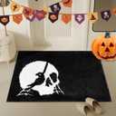 Halloween Bathroom Rugs Black White Bath Mats Skull Nightmare Before Christmas Home Decor Bath Rugs for Bathroom, Bedroom Washable Absorbent Carpet, 20"x 32"