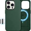 SHIELDON Genuine Leather Case for iPhone 16 Pro 6.3", Compatible with MagSafe, [Camera Button Updated], Magnetic Wireless Charging Slim Shockproof Protective Case with Camera Bump - Midnight Green