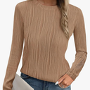 Long Sleeve Tops for Women Spring Fall Trendy Business Dressy Casual Shirts Crewneck Textured Blouse Clothes, XL