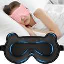 3D Kids Sleep Mask Cute Bear Eye Mask for Sleeping, Comfortable Memory Foam Sleep Mask for Kids, Adjustable Strap and Lightweight Sleeping Mask for Boys Girls Teens Ages 5-15 (Pink)