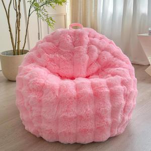 LIFEREVO Kids Fluffy Faux Rabbit Fur Bean Bag Chair Cover (No Filler), Soft Luxury Fuzzy Stuffed Animal Storage Bubble Bean Bag for Plush Toys, Cute Shaggy Furry Beanbag Cover Kids Girls Adults, Pink (Small(28"x28"x32"))