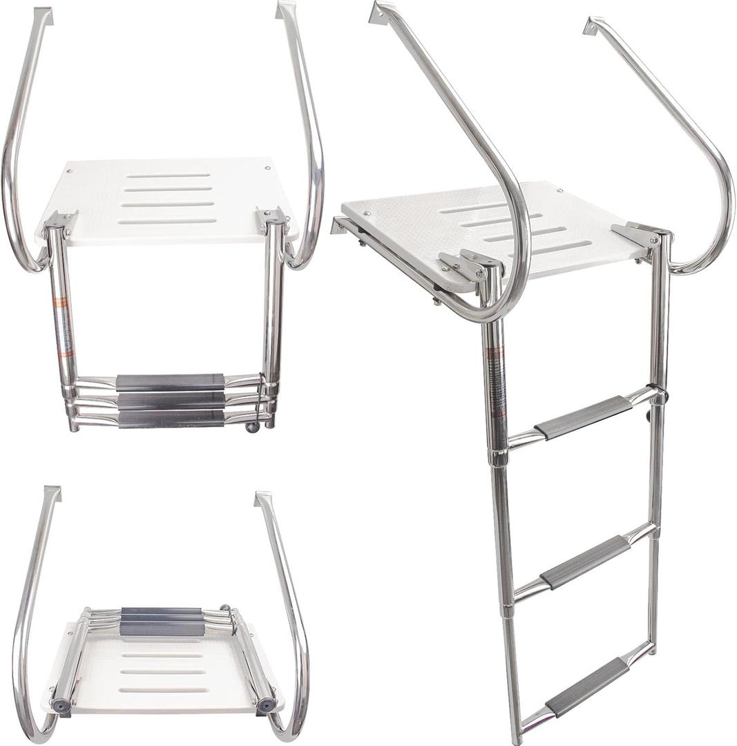 3-Step ABS Telescoping Boat Ladder | Stainless Steel Swim Platform with Handrails | 400lb Capacity | Collapsible for Pontoon, Dock & Yacht 3-Step ABS Telescoping Boat Ladder | Stainless Steel Swim Platform with Handrails | 400lb Capacity | Collapsible for Pontoon, Dock & Yacht
