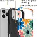 Magnetic Case for iPhone 17 Pro Max,Compatible with MagSafe Hybrid Heavy Duty 2 in 1 Full Body Rugged Shockproof Protection Glossy Case Retro Floral Colorful Daisy