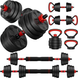 BDSHE Adjustable Dumbbell Set, 45lbs Free Weight Set with Upgraded Nut, 4 in1 Dumbbells Set Used as Barbell, Kettlebells, Push up Stand, Weight Set for Home Gym Suitable Men/ Women