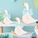 Lineshading 3 Pcs Silly Goose Birthday Party Decoration Blue Bow Wooden Silly Goose Decor Funny Table Centerpiece Gift for Party Favor Desk Tiered Tray, 5.9/4.7/3.9 Inch