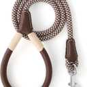 Mile High Life Genuine Leather Wrapped Handle Dog Leash, w Heavy Duty Clasp Rope Leash for Small Medium Large Dogs (Brown, 6FT) (72 Inch-1/2")