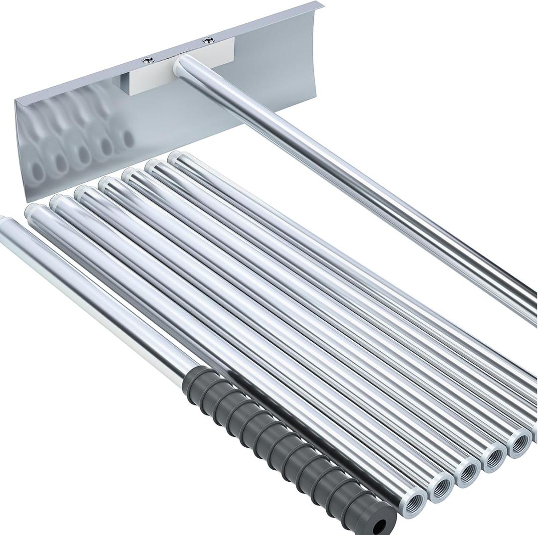 Stainless Steel Roof Rake: 2-16.5 FT Extendable, All-Stainless Construction (Head & Pole), Heavy-Duty & Durable,, Anti-Slip Grip