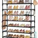 LANTEFUL 11 Tiers Tall Shoe Rack Holds 55 Pairs of Shoes with 18pcs Hooks Sturdy Wide Shoe Organizer Storage Free Standing Metal Shoe Shelf for Closet, Entryway Black