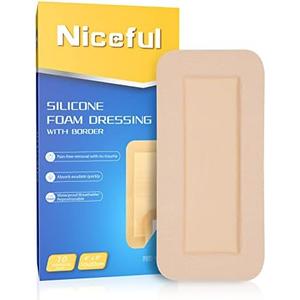 Silicone Foam Dressing 4"x8"(10 Count) | Large Bandages for Wound Care/Bed Sores/Post-Surgery