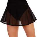 Women's Sheer Mesh Mini Skirts See-Through High Waist Solid Skater Skirt Beach Cover-ups Without Briefs (Medium, Black)
