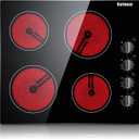 Karinear 4 Burner Electric Cooktop 24 Inch, Built-in Stove Top, 220-240v Radiant Cooktop with Knob Control, Residual Heat Indicator, Over-Temperature Protection, Hard Wire(No Plug)