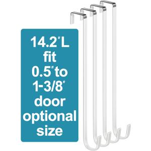Over The Door Metal Hooks with Plastic Coating 14.2" Fit 0.5" to 1 3/8" Door 4 Pcs Heavy Duty Single Towel Robe Rack Wreath Bathroom Shower Hanger Shoe Organizer Ironing Board Long White Over The Door Metal Hooks with Plastic Coating 14.2" Fit 0.5" to 1 3/8" Door 4 Pcs Heavy Duty Single Towel Robe Rack Wreath Bathroom Shower Hanger Shoe Organizer Ironing Board Long White