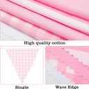 GCQQ 39Ft Pink White Party Decoration, 42Pcs Large Striped and Checkered Fabric Banner Garland, Triangle Banner Flags for Valentine's Pink Party, Wedding, Bridal Baby Shower, Home Nursery Decoration