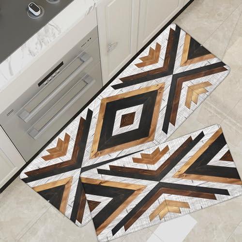 Tyrot Boho Aztec Kitchen Rugs Mats Set of 2 Anti Fatigue Cushioned Kitchen Mats for Floor Rustic Western Kitchen Rugs Farmhouse Style Non Slip Waterproof Comfort Standing Mat for Sink Laundry