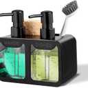 Kitchen Soap Dispenser Set, with Hand and Dish Soap, Sponge Caddy and Brush Holder 4-in-1 Kitchen Dual Soap Dispenser Set for Kitchen Sink, Bathroom - Black