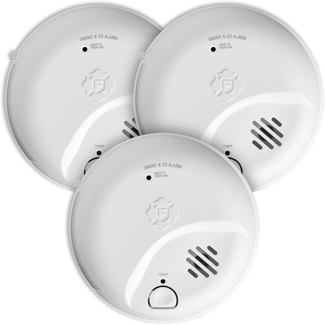 First Alert Combination Smoke & Carbon Monoxide Alarm, Battery Operated Detector with Test & Silence Button, SMICO100, 3-Pack, Expiry: 10 years from being installed
