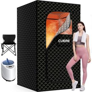 Sauna Box, Portable Steam Sauna, Portable Sauna for Home with 3L 1200W Steamer, 9 Levels, Folding Chair, Extra Large Size (2.6' x 2.6' x 5.9'), Full Body Sauna Tent for Relaxation, Detoxification (Black)