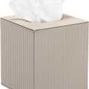 Sumnacon PU Leather Tissue Box Cover Modern Square Tissue Box Holder with Magnetic Closure Decorative Tissue Dispenser Stripes Textured Tissue Holder for Bathroom Car Home Office, Beige