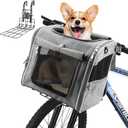 Xixter Dog Basket for Bike, Suitable for Small & Medium Pet Up to 10 kg, Foldable 4-in-1 Pet Bike Basket, Crossbody, Shoulder and Car Seat, with Sturdy Bracket and 4 Mesh Windows, Gray