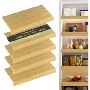 Wire Shelf Covers, Bamboo Wire Rack Covers for Pantry, Closet, Kitchen (5pcs, 32" W x 16" D, Natural)