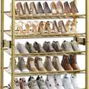 SONGMICS Shoe Rack, 8-Tier Shoe Organizer, Metal Rack for Garage, Set of 2, 4-Tier Stackable Shelf, with Adjustable Flat or Angled Shelves, 32-40 Pairs, Pale Gold ULMR08A02