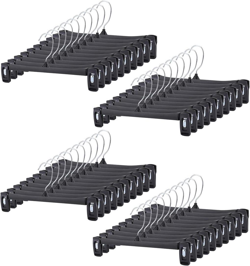 Tosnail 40 Pack 12 Inch Plastic Skirt Pants Clothes Hangers with Non-Slip Big Clips and Swivel Hook - Black