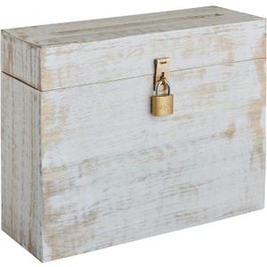 Wedding Card Box with Card Slit and Lock 12"X10"X4.5"- Gift Wishing Well Card Box for Weddings, Receptions, Birthdays, Graduations, Baby Showers, Honeymoon Funds (White)