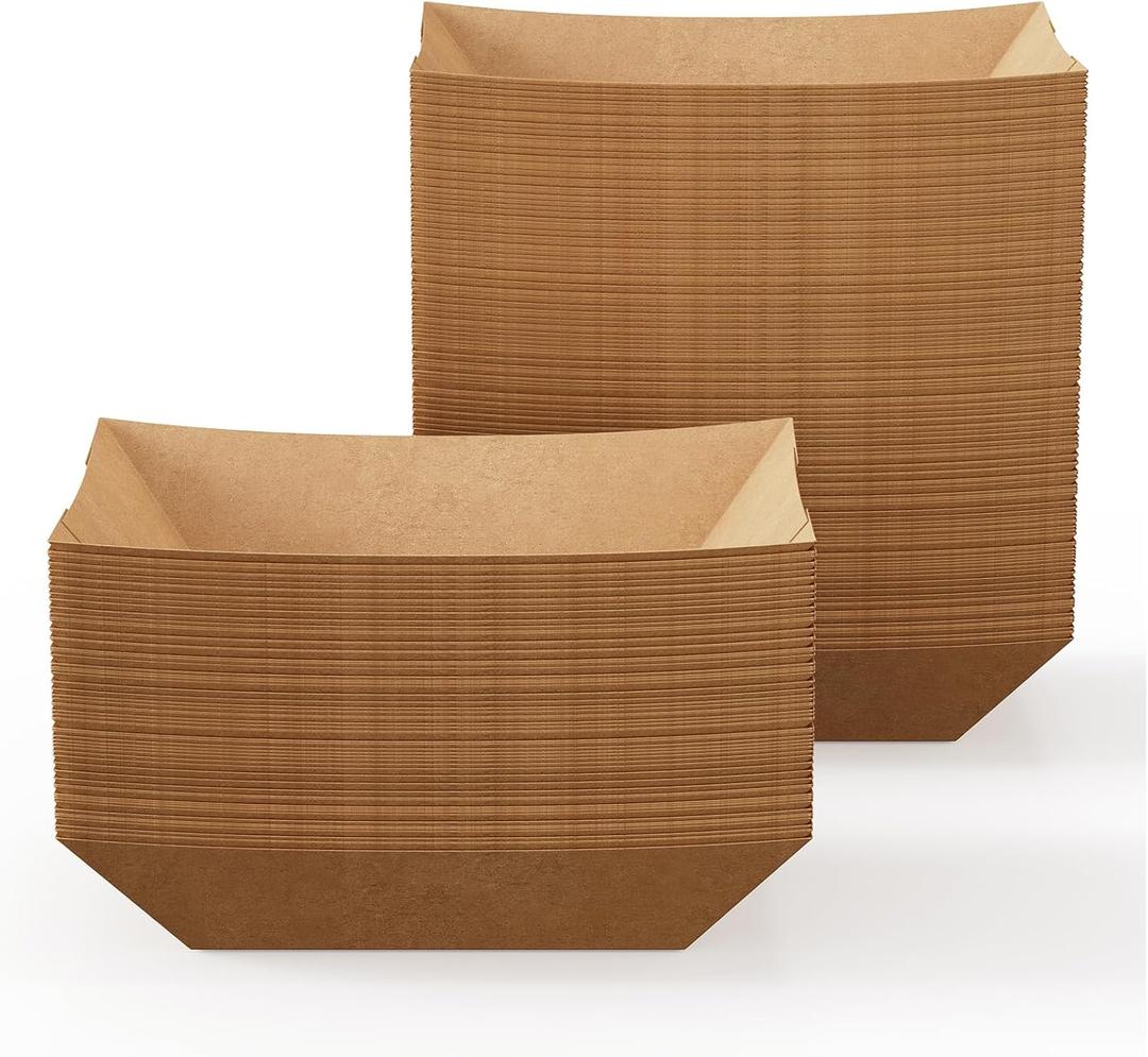 JOLLY CHEF 250 Pack 1/4 Lb Paper Food Trays, Mini Disposable Kraft Boat, Paper Food Serving Tray for Snack Dessert Taco Nacho