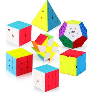 Roxenda Speed Cube Set, Speed Cube Bundle of 2x2 3x3 4x4 Megaminx Windmill Mirror Cube and Pyramid Cube Smoothly Magic Cubes Collection for Kids & Adults [7 Pack] (Stickerless)