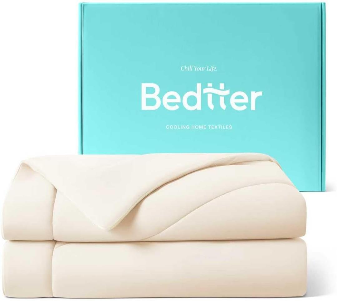 Bedtter Luxe Cooling Comforter King, Cooling Blanket for Hot Sleepers, Q-Max>0.46 Sorona and Tencel Filling, Double-Sided Cold Breathable Lightweight Blanket, 106"x90", Ivory